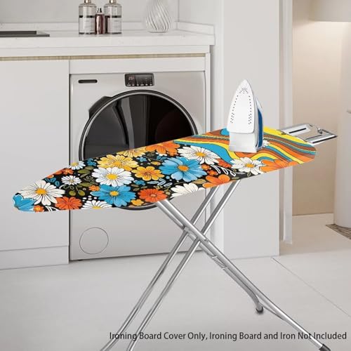 Hippie Floral Ironing Board Cover with Padding Standard Size Ironing Board Dustproof Covers Table Top Ironing Board Sleeve with Elastic Edge Ironing Pad Cover Home Decor for Women - color: Hippie Floral