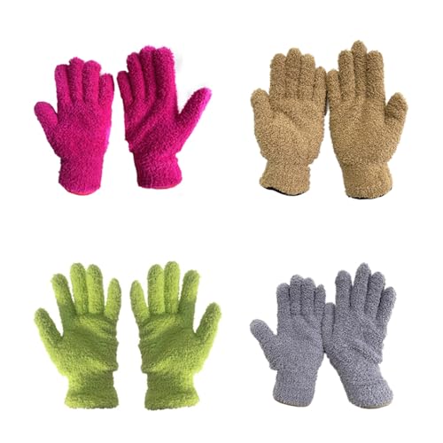 TopHomer Microfiber Gloves House Cleaning Auto Dusting Gloves Coral Fleece for Dusting Furniture and Small Objects - color: Brown+rose Red+gray+green