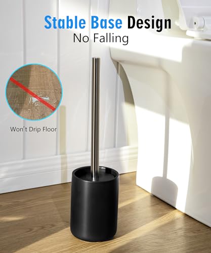 Ceramic Toilet Brush and Holder Set, Toilet Bowl Cleaner Brush - color: Matt Black