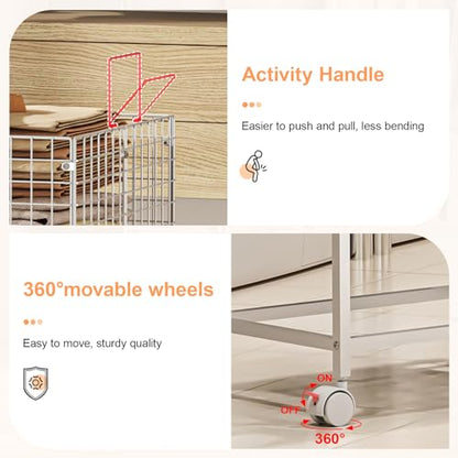 Large Rolling Laundry Basket Cart,Wire Laundry Hamper Cart with Handle and Wheels,White High Laundry Hamper for Laundry Room,Bedroom and Bathroom-120L White (29.5"L*19.7"W*27.95"H inch) - color: White, size: 29.5*19.7*27.95inch