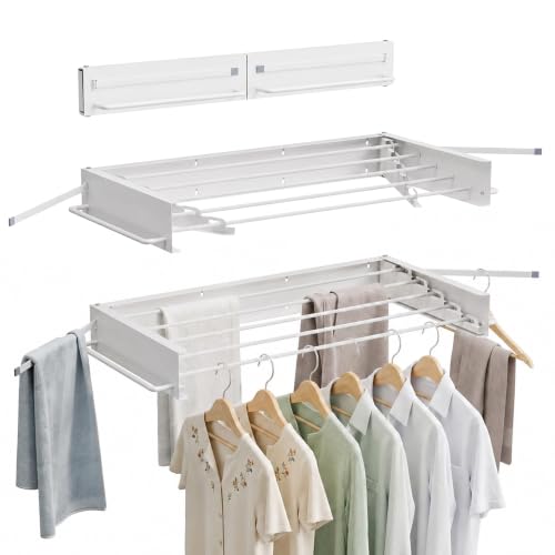 JOOM Wall Mounted Clothes Drying Rack,31.5 Inch Foldable Rack,White,Poles - size: 31.5in-Poles