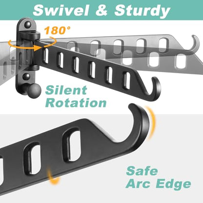 Wall Mounted Clothes Hanger with Swing Arm - 8-Hole Laundry Drying Rack | 180° Rotation & Space Saving for Laundry Room, Closet | Sturdy Hanging Bar | Solid Aluminium(2-Pack, Black) - color: Black (8-hole, 14.2")