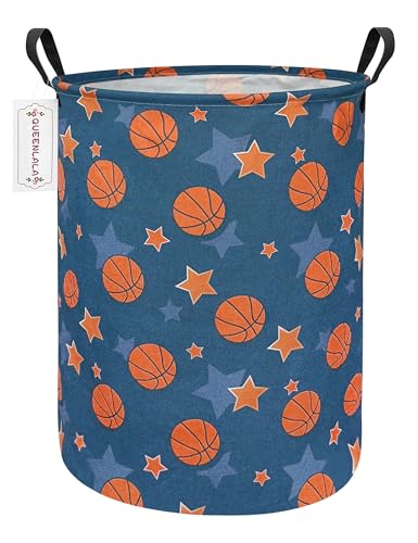 QUEENLALA Large Foldable Round Storage Basket Laundry Hamper, Basketball - color: Round-Basketball