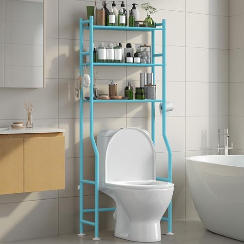 3-Tier Over Toilet Storage, Anti-Tip, 64" H, Blue - color: Blue
