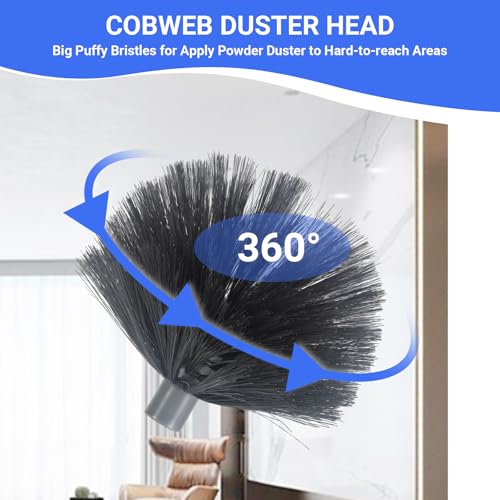 7.55ft Cobweb Duster with Extension Pole - Web Pole Compatible with Delta Dust, Web Brush for Apply Powder Duster to Hard-to-Reach Area, Telescoping Corner Dusters for High Corner and Wall Void
