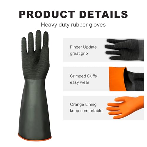 North Tower Heavy Duty Rubber Gloves, Industrial Gloves,Black （18in,1 pair） - size: 18“