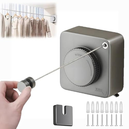 Retractable Clothesline, Wall Mounted, Stainless Steel, 17 Ft Indoor Outdoor (Grey-1) - color: Grey-1