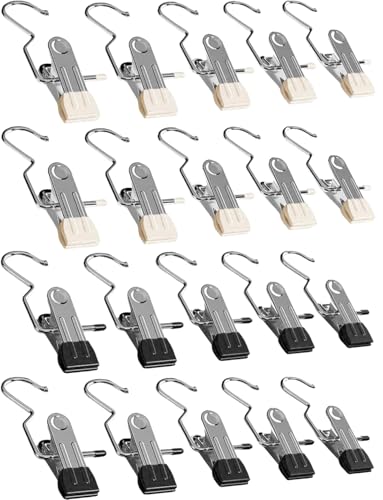20 Pack Clothes Haning Clips with Hooks, Multi Function Clip Hooks, Laundry Hanging Hooks Clips, Closet Hangers, Boot Clips, Sock Clips, Hat Clips, Glove Clips, Trouser Clips, Towel Pins