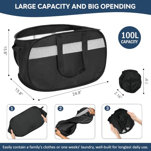 100L Collapsible Laundry Baskets, Foldable Dual Handle Laundry Hamper Black - color: 100L Black