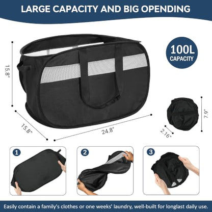 100L Collapsible Laundry Baskets, Foldable Dual Handle Laundry Hamper Black - color: 100L Black