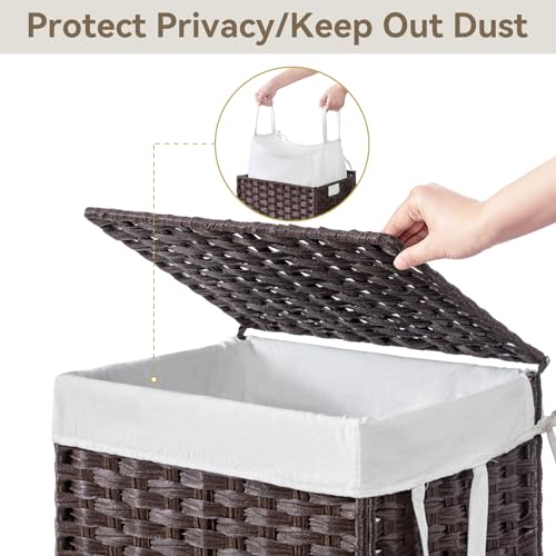 Chrislley Wicker Laundry Basket with Wheels,Rolling Laundry Hamper with Lid - color: Brown
