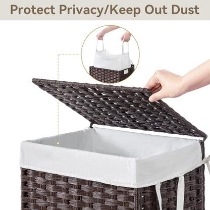 Chrislley Wicker Laundry Basket with Wheels,Rolling Laundry Hamper with Lid - color: Brown