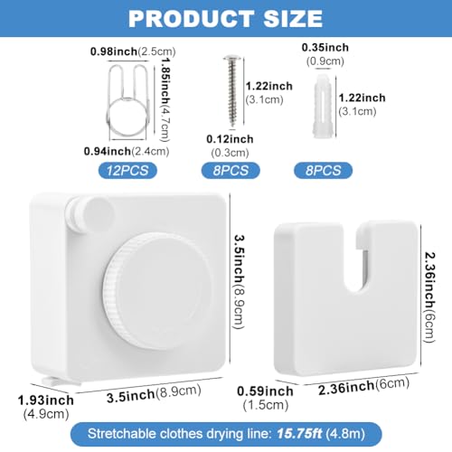 Retractable Clothesline, 15.75 Ft Indoor Outdoor Drying Line(White) - color: White