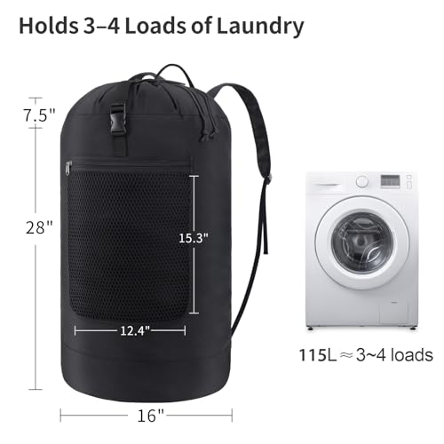 F-color Laundry Backpack Bag for College - Heavy Duty Laundry Bag 115L - color: Black, size: Jumbo Series (115L)