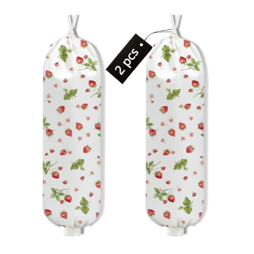 2Pcs Strawberry Plastic Bag Holder, Wall Mount Grocery Bag Holder - color: multicolour 1335