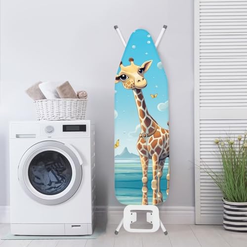 Flashideas Cute Giraffe Ironing Board Cover and Pad Standard Size Ironing Board Cover and Pad Ventilate Extra Wide Ironing Pad for Table Modern Design - color: Cute Giraffe