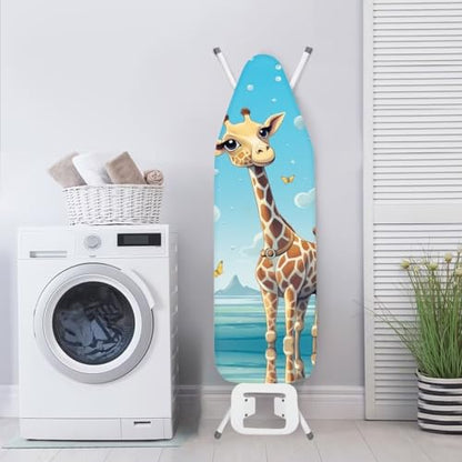 Flashideas Cute Giraffe Ironing Board Cover and Pad Standard Size Ironing Board Cover and Pad Ventilate Extra Wide Ironing Pad for Table Modern Design - color: Cute Giraffe