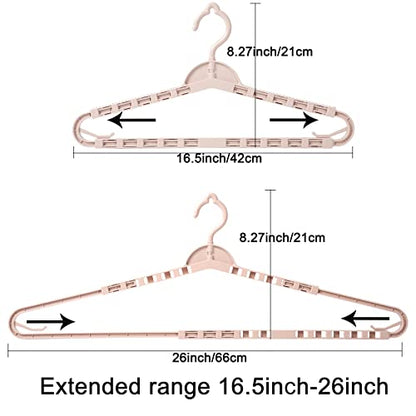 Foshine 4 Pack Extra Large Hangers Enlarge Adjustable Shoulder 16.5"-26" - color: Light Pink