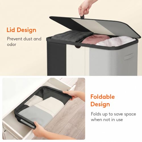 Lifewit 185L 3 Section Laundry Hamper with Lid, Black/Gray/White - color: Black & White & Gray, size: 185L