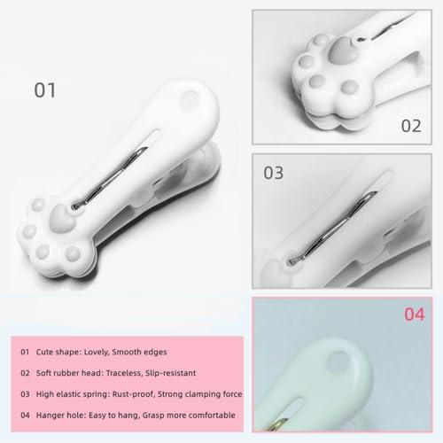 Plastic Clothespins Laundry Clothes Pins (Gray) -12 Pack, Traceless Clothes Pegs, Bag Clips, Food Package Clip, with Cute Cat Claw Pattern - color: Gray, size: 12-Pack