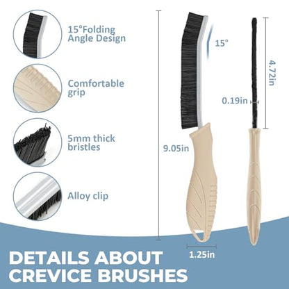 TQRR Cleaning Brush Set 3 Pcs with Soft Bristle and Hard Bristle Crevice - color: Khaki