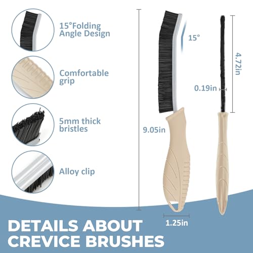 TQRR Cleaning Brush Set 3 Pcs with Soft Bristle and Hard Bristle Crevice - color: Khaki