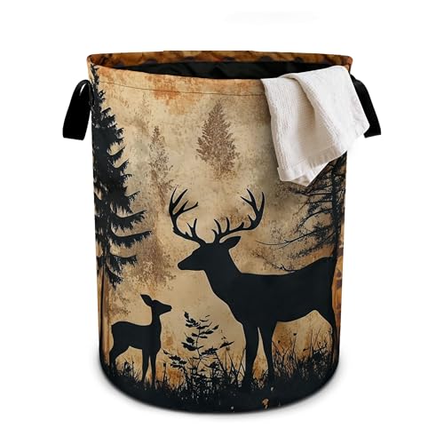 Forest Deer Laundry Basket Laundry Hamper With Handles Collapsible Laundry Baskets Storage Basket For Room Bathroom Bedroom Decor - color: Forest Deer