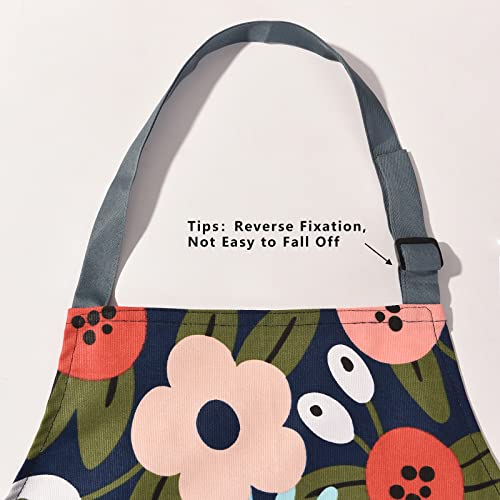 2 Pack Floral Apron for Women with Pockets, Adjustable Cotton Chef Aprons for Kitchen, Cooking, BBQ & Grill - color: Blue/Flowers