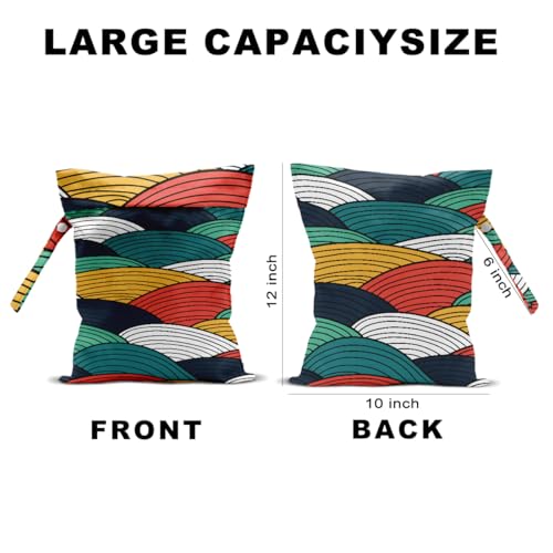2 Pcs Wave Print Wet Bags, Wet Dry Bag Reusable for Swimsuit Makeup Bag - color: Multicolor 1489