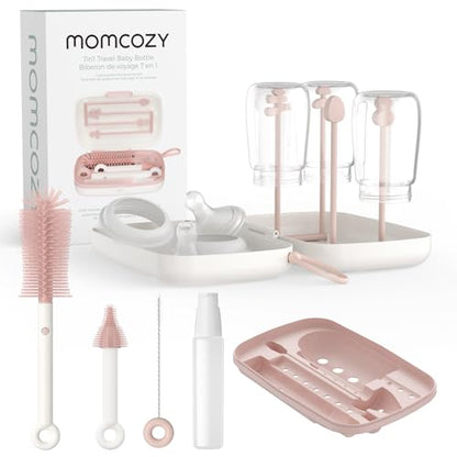 Momcozy 7-in-1 Baby Bottle Brush Set with Drying Rack, Pink - color: Pink, size: Classic Style