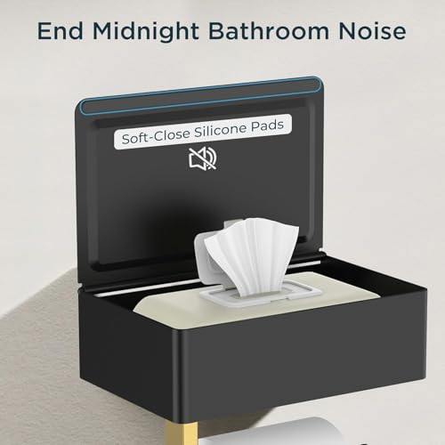 FORIOUS Toilet Paper Holder with Shelf, Wall-Mounted Modern Wipes Dispenser - color: Matte Black & Brushed Gold, size: Big 1 Pack-8" (L)