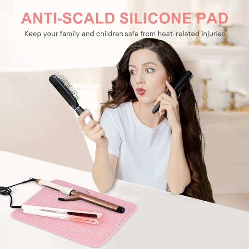Suafrnut Oversize Silicone Heat Resistant Mat for Hair Tools(14.2" x 11") - color: Pink