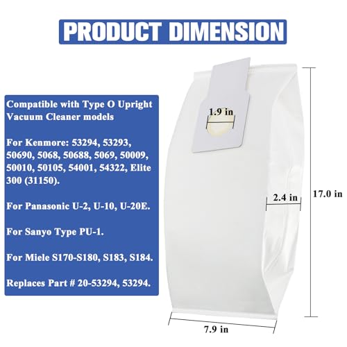 53294 Type O HEPA Cloth Vacuum Bags Replacement for Kenmore Upright Vacuum - size: 12 Count (Pack of 1)