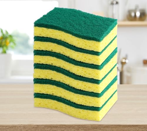 6 Pack Heavy Duty Scrub Sponges, Dual-Sided Cleaning Pads for Dishes, Non-Stick Pans, Kitchen & Bathroom - Dishwasher Safe - color: Yellow