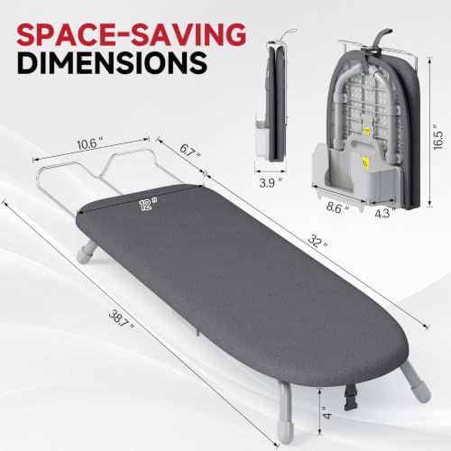 APEXCHASER Small Ironing Board, Iron Board with Iron Rest & Holder, Black - color: Black