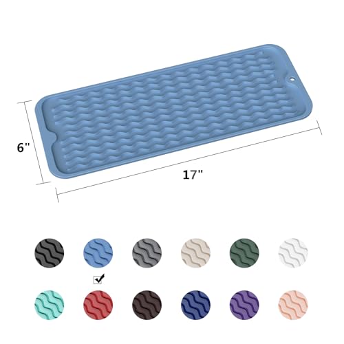 ZLR Small Dish Drying Mat for Kitchen Counter, 6"x17", Lichen Blue - color: Lichen Blue, size: 17" x 6"