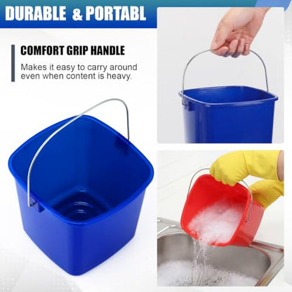 Zhehao 6 Pcs 3 Quart Small Sanitizer Cleaning Bucket, Red,Dark Blue - color: Red,dark Blue