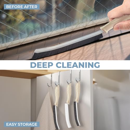 TQRR Cleaning Brush Set 3 Pcs with Soft Bristle and Hard Bristle Crevice - color: Khaki