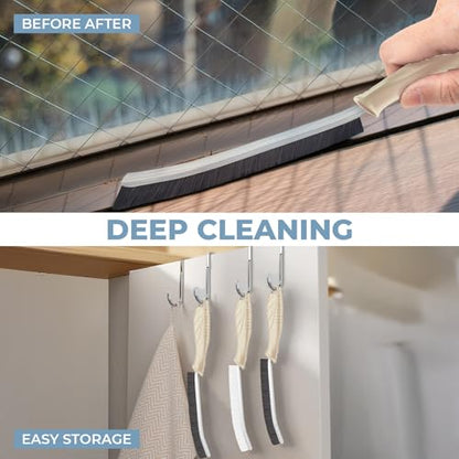 TQRR Cleaning Brush Set 3 Pcs with Soft Bristle and Hard Bristle Crevice - color: Khaki