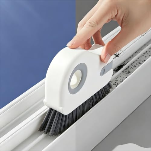 Multifunctional Gap Cleaning Brush, 2-in-1 Window and Door Track Cleaner with Scraper, Small Dusting Brush for Blinds, Baseboards, and Car Interior Detailing (Gray) - color: Gray