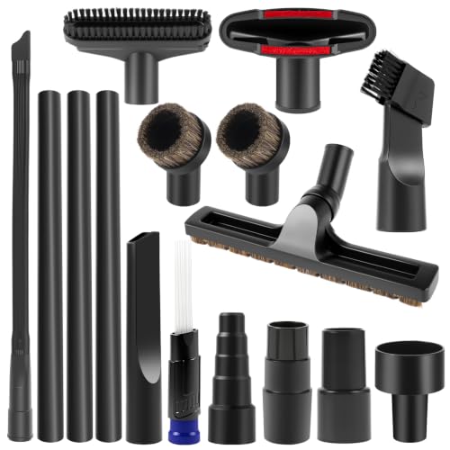 SEVNX Universal Vacuum Attachments Kits for Shop Vac, 2 1/2" to 1 1/4" Vacuum Adapter, 1 7/8" to 1" Hose Adapter Dust Brush Flexible Crevice Extension Wand Tool for Shop Vac Accessories(16 PCS) - color: 16 PCS