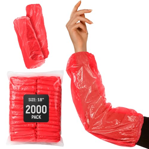ABC PACK & SUPPLY Disposable Arm Sleeves, 18 Inch PE Arm Covers, Sleeve Covers with Elastic Ends for Food Processing - color: Red, size: 2000 Pack