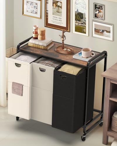 Laundry Sorter 3 Section,Laundry Basket with Wheels,3×15.8 Gal (60L) - color: Black+Gray+White, size: 3 Bags - 180L