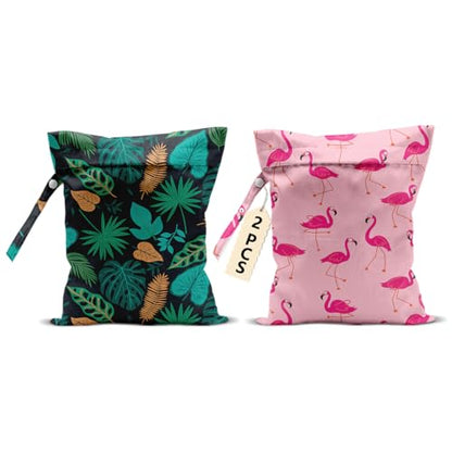 2Pcs Pink Flamingo Wet Bags, Flamingo Gifts for Women Girls Friends - color: Flamingo and plant 1423