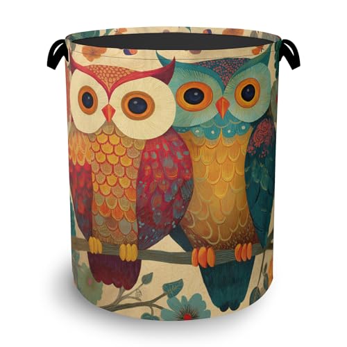 Cute Owl Laundry Basket,Foldable with Handles Tote Bag Oxford Cloth for Bathroom Bedroom Dirty Clothes Storage Bucket 16" x 20.8" - color: Cute Owl