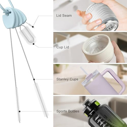 YOTIME 4in1 Straw Cleaner Brush Set, Reusable Standing Straw Brushs with Holder Ring, for Wide and Narrow Straws, Tumblers, Water Bottles and Cups, Blue - style: Standard | Blue