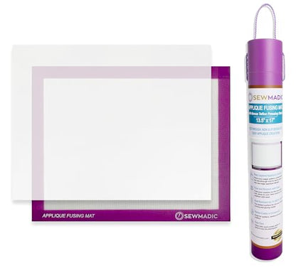 Applique Fusing Mat 13.5"x17" (34cm x 43cm) with Bonus Applique Pressing Sheet and Handy Storage Tube - A Great Silicone Mat and Applique Teflon Sheet for Arts and Fusible Web Fabric Crafts