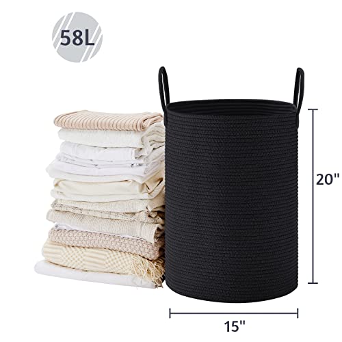 VIPOSCO 58L Tall Woven Laundry Basket Hamper, Black - color: Black, size: 58L