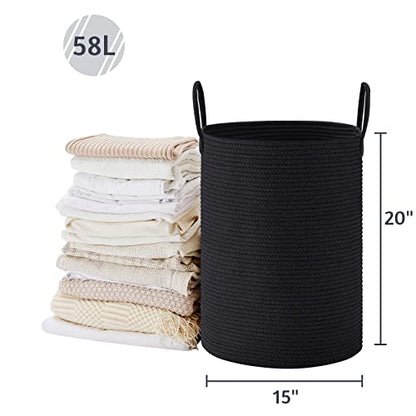 VIPOSCO 58L Tall Woven Laundry Basket Hamper, Black - color: Black, size: 58L
