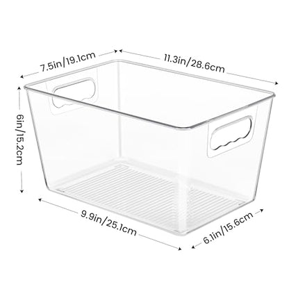 YIHONG 36 Pack Clear Pantry Organizer Bins, Plastic Containers with Handle for Kitchen,Freezer,Cabinet,Closet,Bathroom Under Sink Storage - size: L(11.2"L x 7.5"W x 6"H) (Pack of 6)